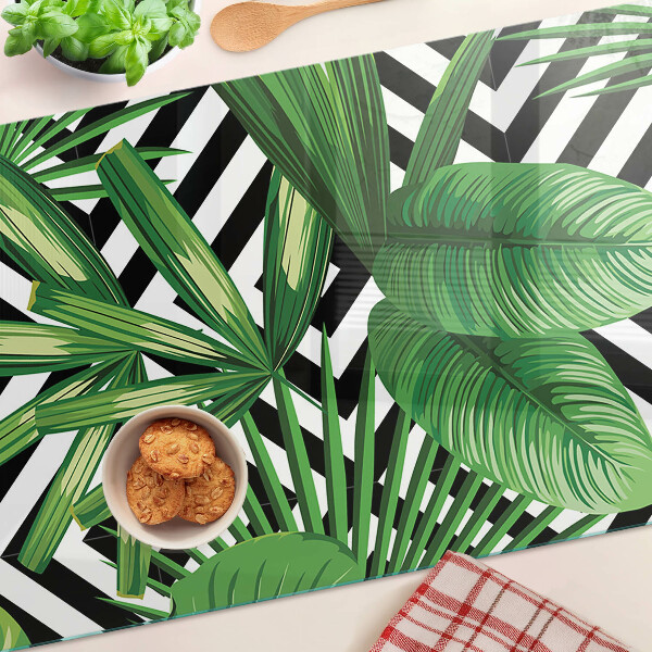 Tabla de cocina Hojas tropicales sobre rayas