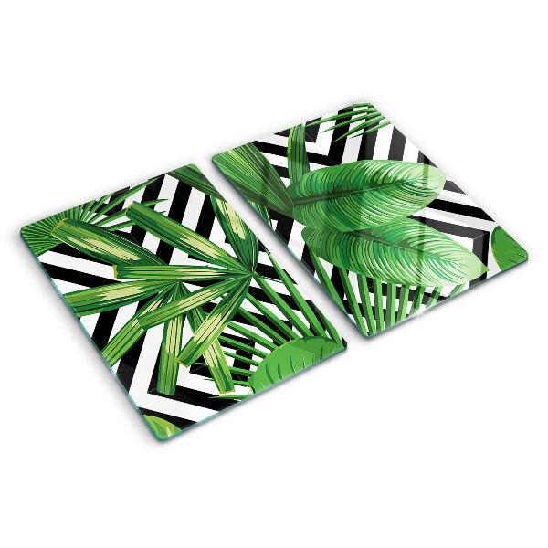 Tabla de cocina Hojas tropicales sobre rayas