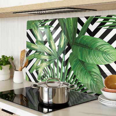 Szklana deska kuchenna Tropikalne liście na paskach