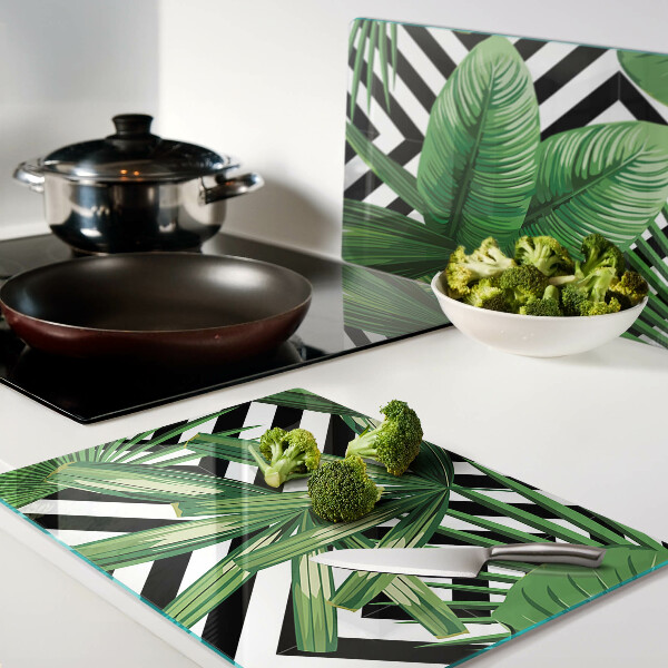 Tabla de cocina Hojas tropicales sobre rayas