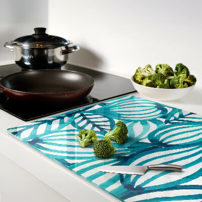 Tabla de cortar de cristal Hojas en tonos turquesa