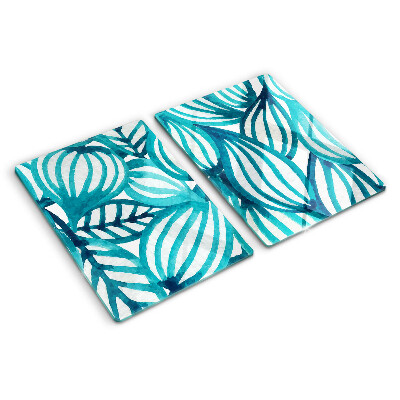 Tabla de cortar de cristal Hojas en tonos turquesa