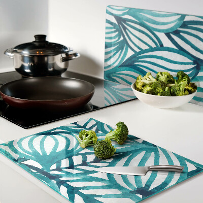 Tabla de cortar de cristal Hojas en tonos turquesa