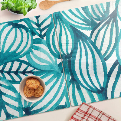 Tabla de cortar de cristal Hojas en tonos turquesa