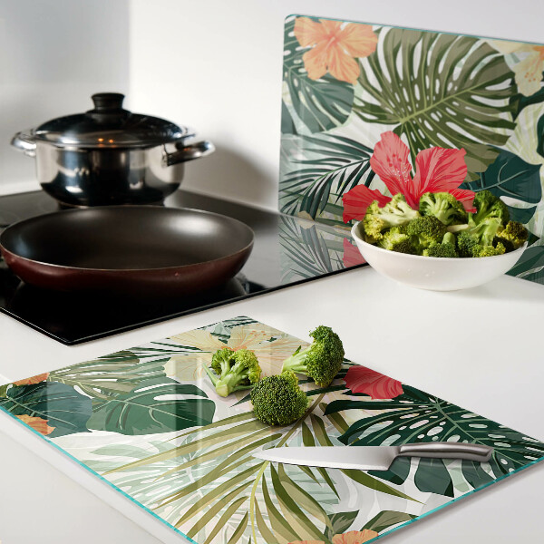 Tabla para cortar Flores y hojas tropicales