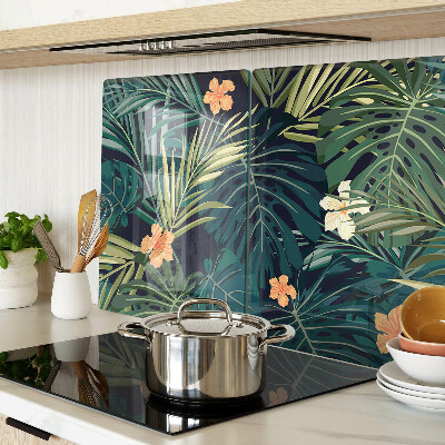 Tabla de cortar de cristal Patrón tropical con hojas y flores.