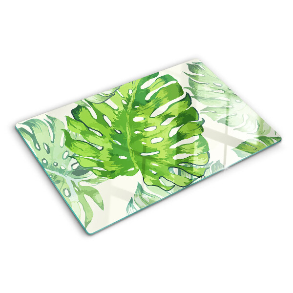 Tabla de cocina Hojas de monstera sobre un fondo claro