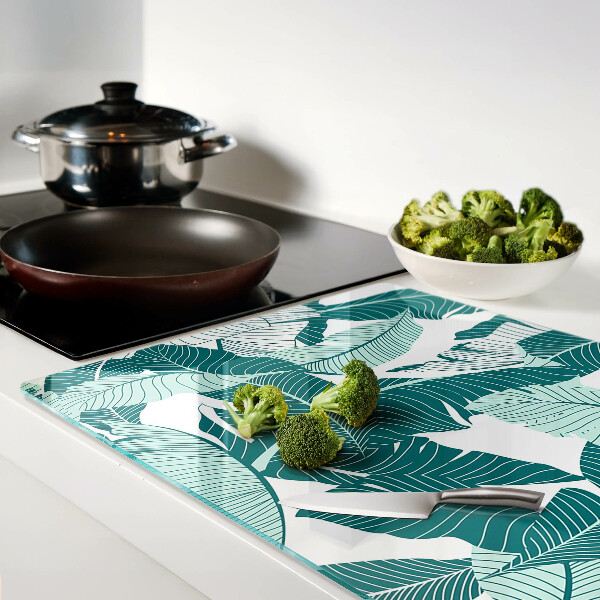 Tabla de cocina Hojas tropicales en tonos verdes.