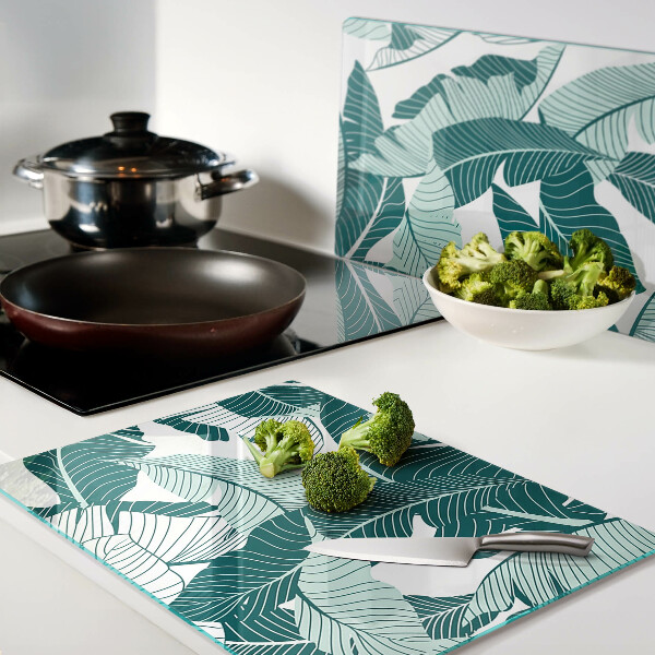 Tabla de cocina Hojas tropicales en tonos verdes.