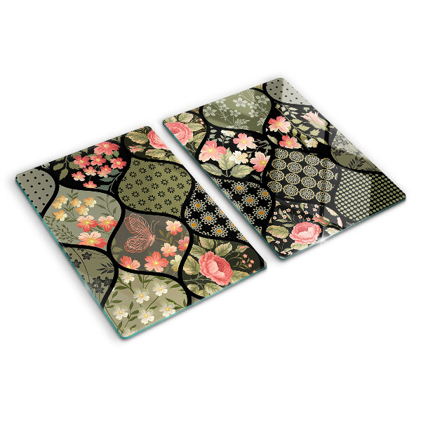 Tabla de cortar Patchwork floral con patrones geométricos