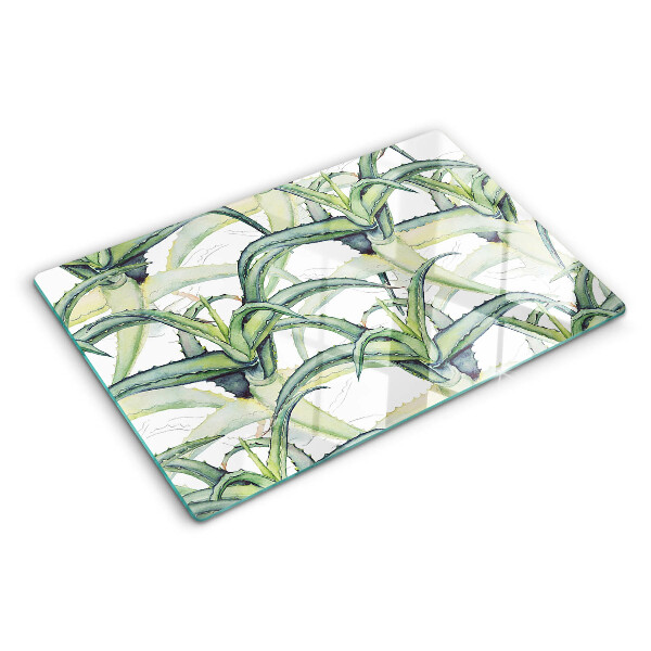 Tabla de cortar de cristal Hojas de plantas en estilo acuarela