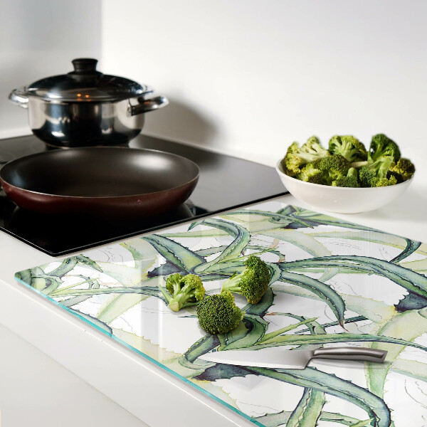 Tabla de cortar de cristal Hojas de plantas en estilo acuarela