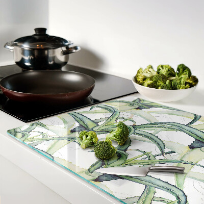 Tabla de cortar de cristal Hojas de plantas en estilo acuarela