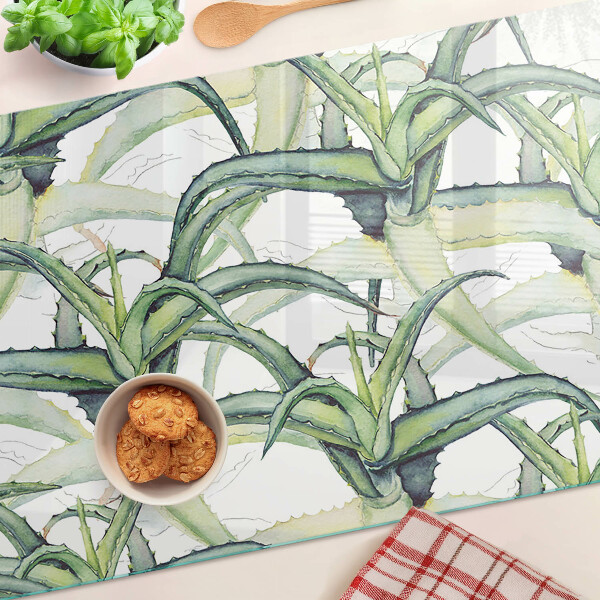 Tabla de cortar de cristal Hojas de plantas en estilo acuarela