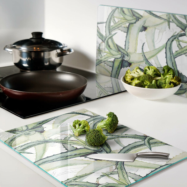 Tabla de cortar de cristal Hojas de plantas en estilo acuarela