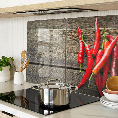 Szklana deska kuchenna Papryczki chili na drewnianym tle