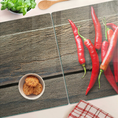 Tabla de cortar Chiles sobre un fondo de madera