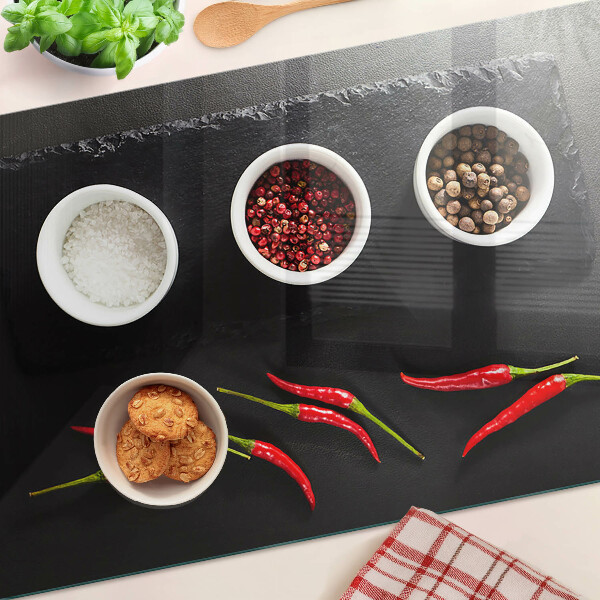 Tabla de cortar Especias y pimientos rojos