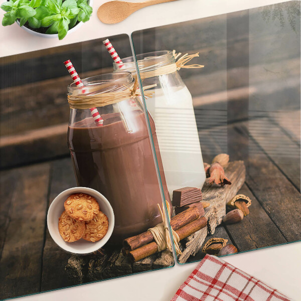 Szklana deska kuchenna Słoiki z napojami na drewnianym tle