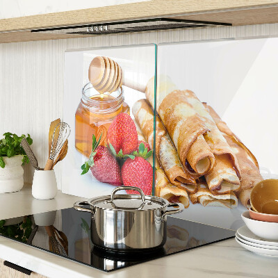 Tabla para cortar Panqueques con miel y fresas