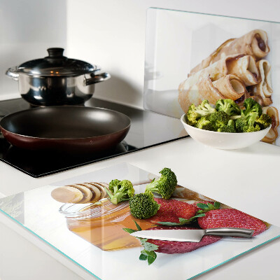 Deska kuchenna szklana Naleśniki z miodem i truskawkami