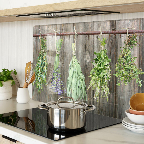 Szklana deska kuchenna Zioła na tle drewnianym