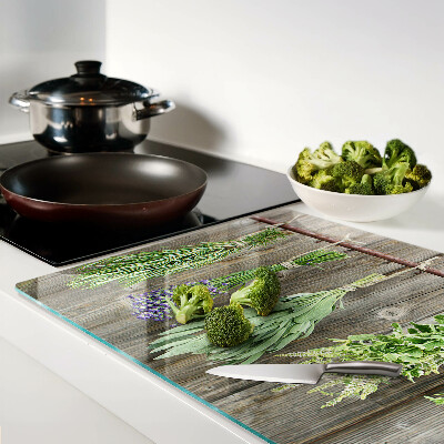 Szklana deska kuchenna Zioła na tle drewnianym