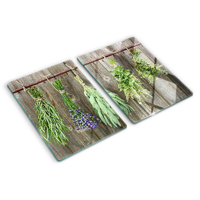 Tabla de cortar Hierbas sobre un fondo de madera