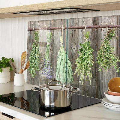 Szklana deska kuchenna Zioła na tle drewnianym