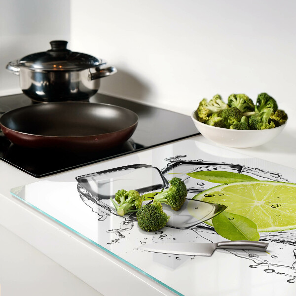 Tabla para cortar Limón con hielo y hojas