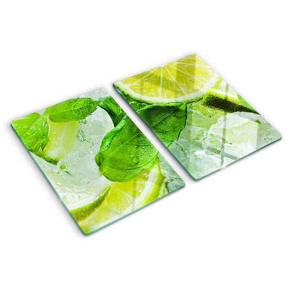 Tabla para cortar Limones y hojas de menta