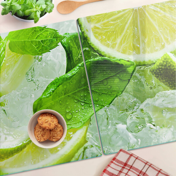 Tabla para cortar Limones y hojas de menta