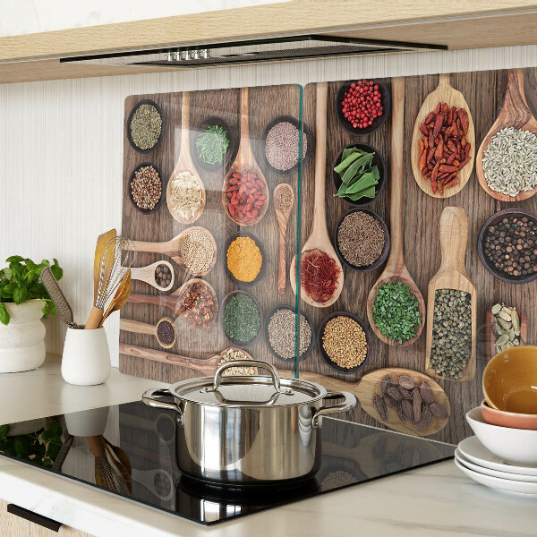 Deska kuchenna szklana Przyprawy i zioła w łyżkach