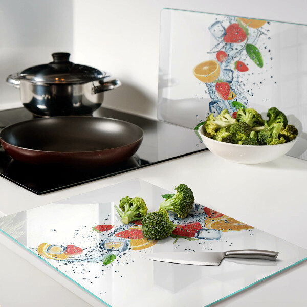 Tabla de cortar de cristal Frutas y hojas coloridas