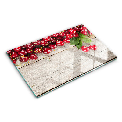 Szklana deska kuchenna Wiśnie na drewnianym tle