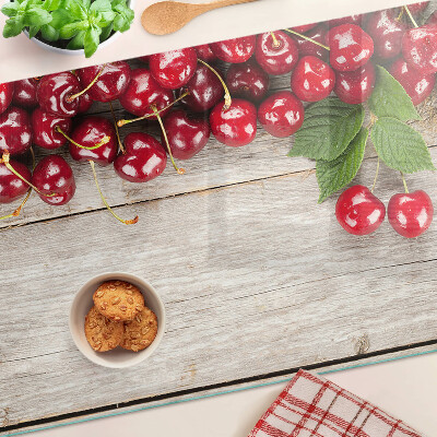 Szklana deska kuchenna Wiśnie na drewnianym tle