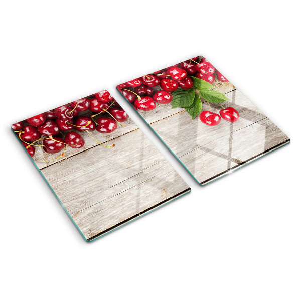 Szklana deska kuchenna Wiśnie na drewnianym tle
