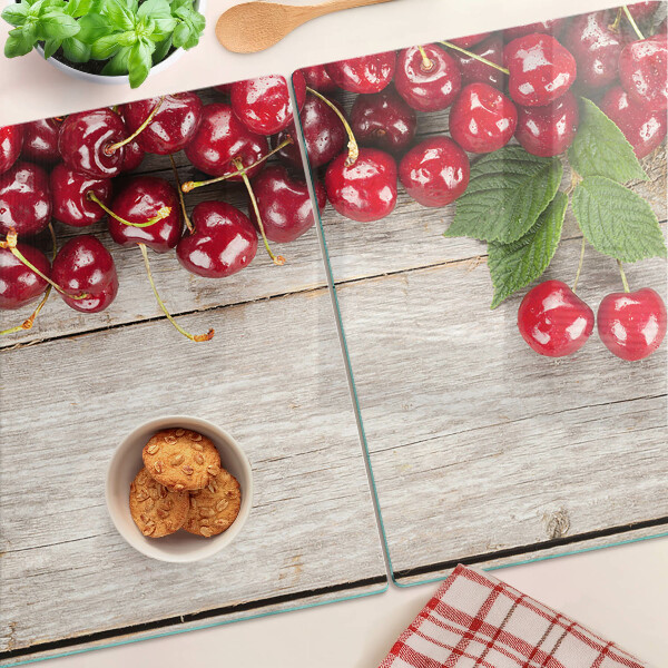 Szklana deska kuchenna Wiśnie na drewnianym tle