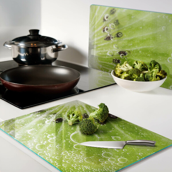 Tabla de cortar de cristal Kiwi con gotas de agua