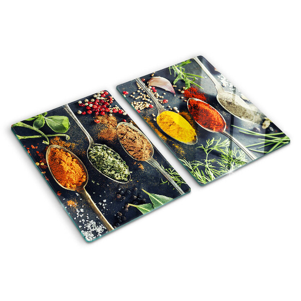 Deska kuchenna szklana Przyprawy w łyżkach