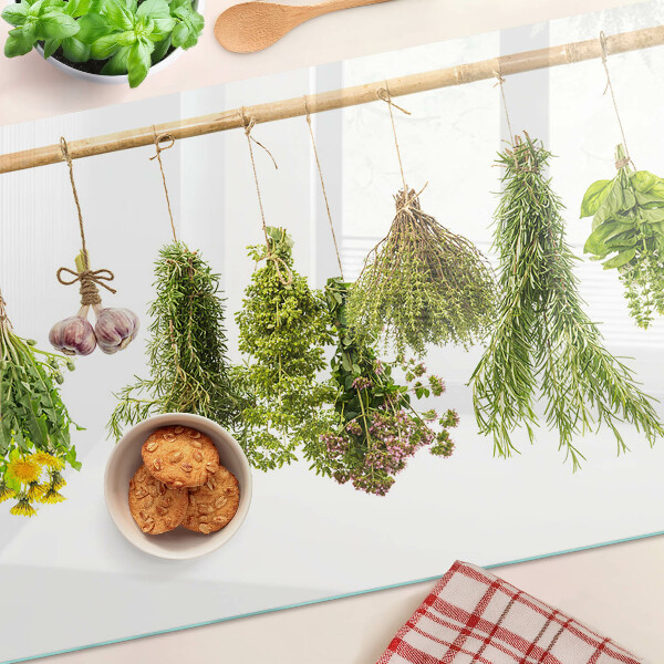 Tabla de cortar de cristal Hierbas en manojos colgantes