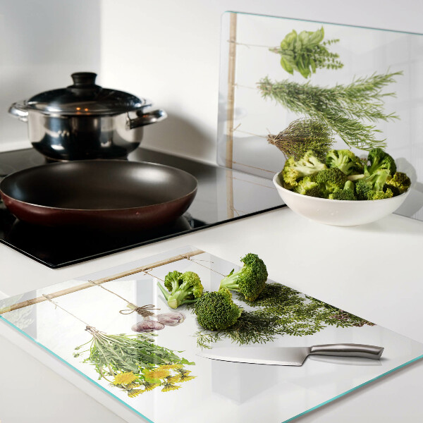 Szklana deska kuchenna Zioła w wiszących pęczkach