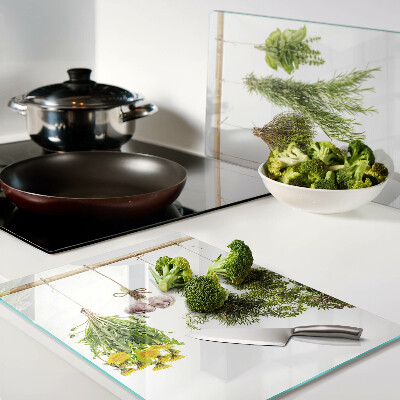 Tabla de cortar de cristal Hierbas en manojos colgantes