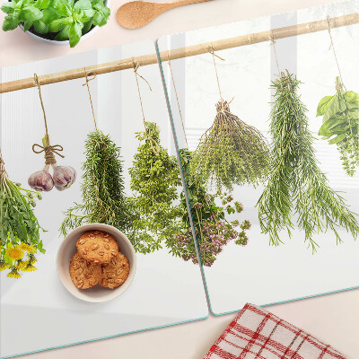 Tabla de cortar de cristal Hierbas en manojos colgantes