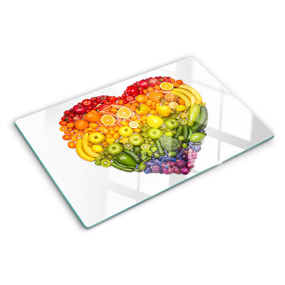 Tabla de cortar de cristal Corazón de fruta arcoíris