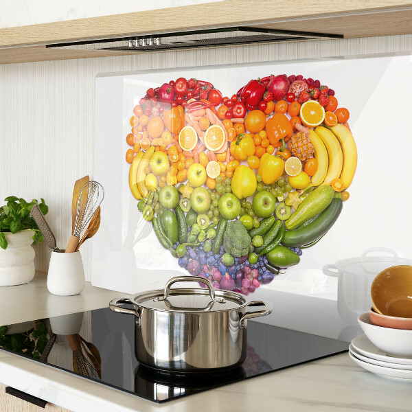 Tabla de cortar de cristal Corazón de fruta arcoíris