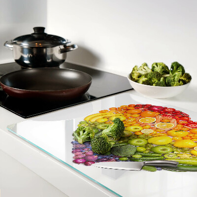 Tabla de cortar de cristal Corazón de fruta arcoíris