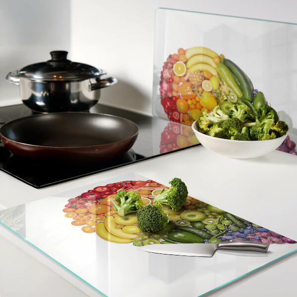 Tabla de cortar de cristal Corazón de fruta arcoíris