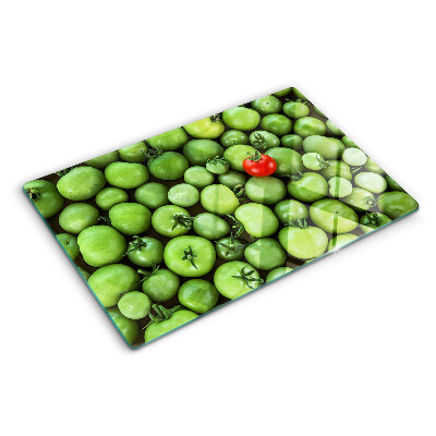 Tabla de cortar Tomates verdes con acento rojo.