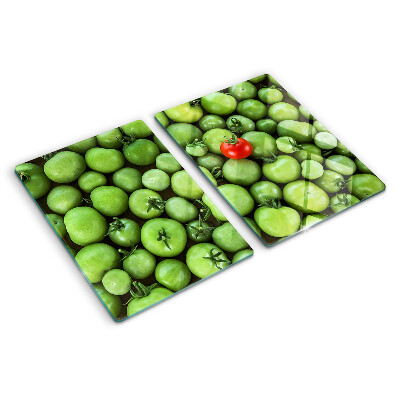 Tabla de cortar Tomates verdes con acento rojo.